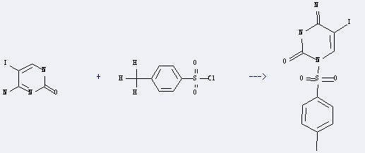 The 2(1H)-Pyrimidinone,6-amino-5-iodo- could react with toluene-4-sulfonyl chloride to obtain the 4-imino-5-iodo-1-(toluene-4-sulfonyl)-3,4-dihydro-1H-pyrimidin-2-one
